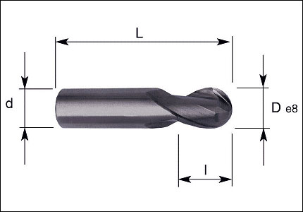HSS-Co PM cutter with ball nose, 2 cutting edges, coated