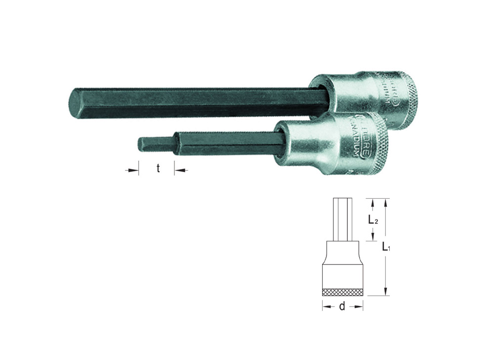 Long screwdriver socket 1/2 for hexagonal Allen screws