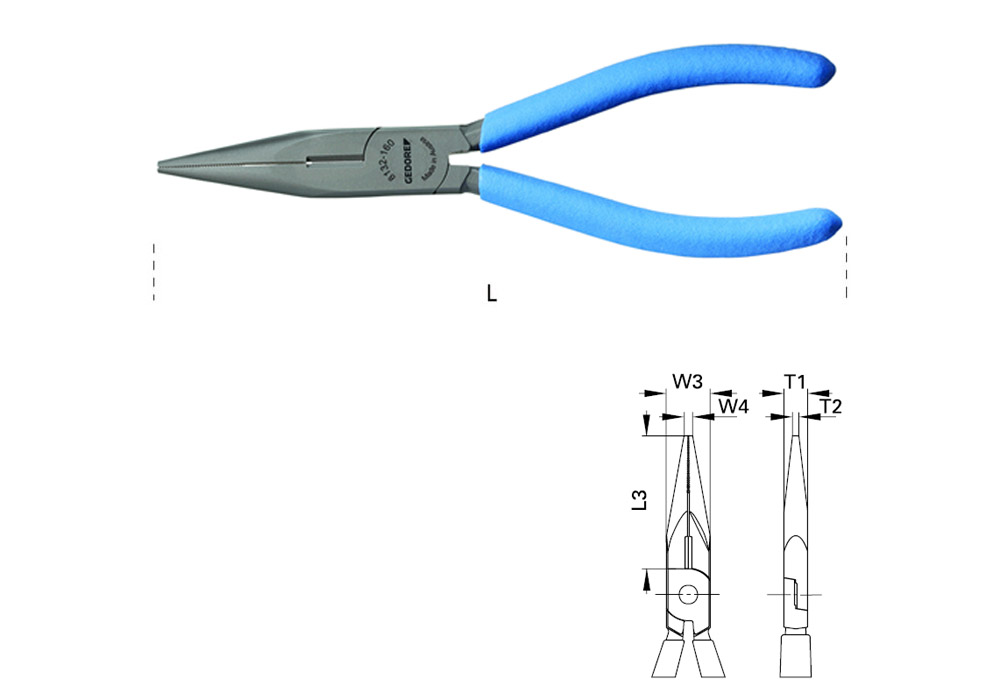 Half-round straight nose pliers with cutting edge