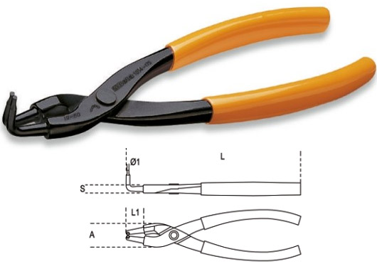 Internal circlip pliers, angle tips
