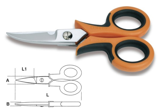 Electrician's shears, curved blades