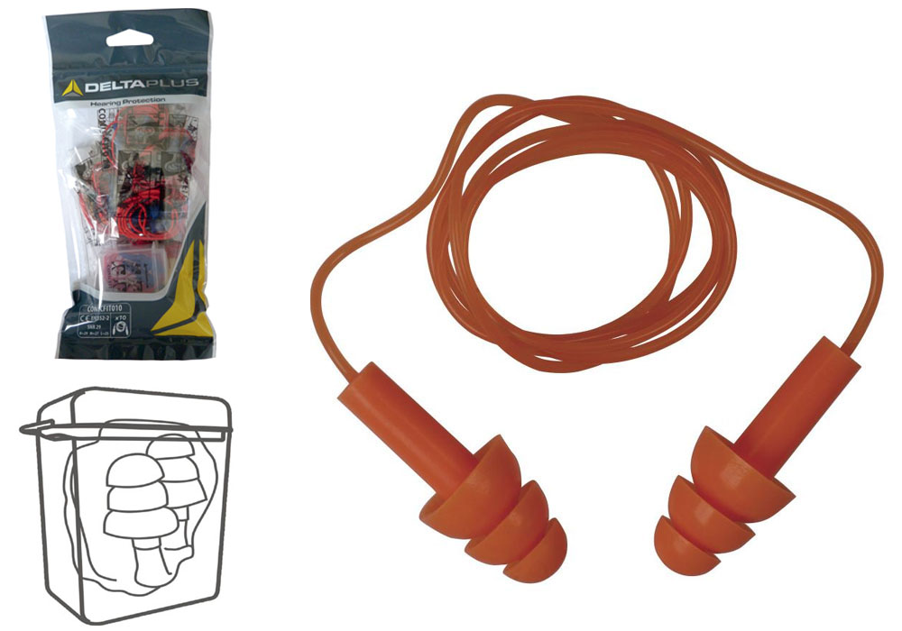 Reusable earplugs with cord, SNR 32 dB