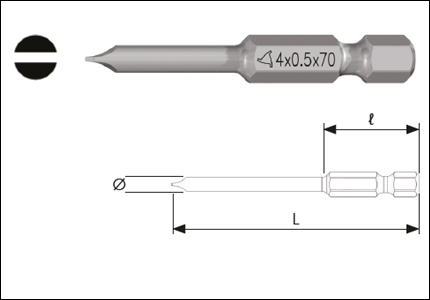 Blade for drivers 1/4 and for single-slotted screws